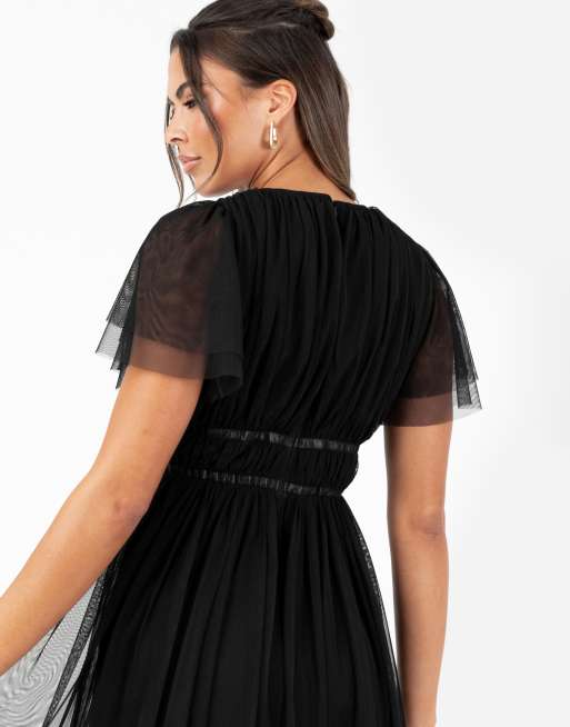 Anaya Ribbon detail midi dress in black, 4 of 4