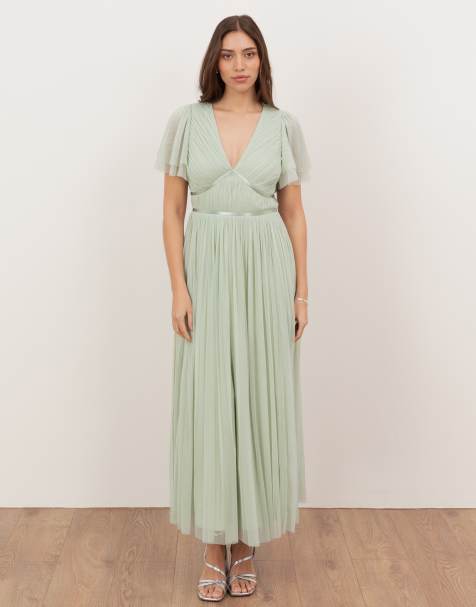 Anaya Ribbon detail midi dress in soft sage