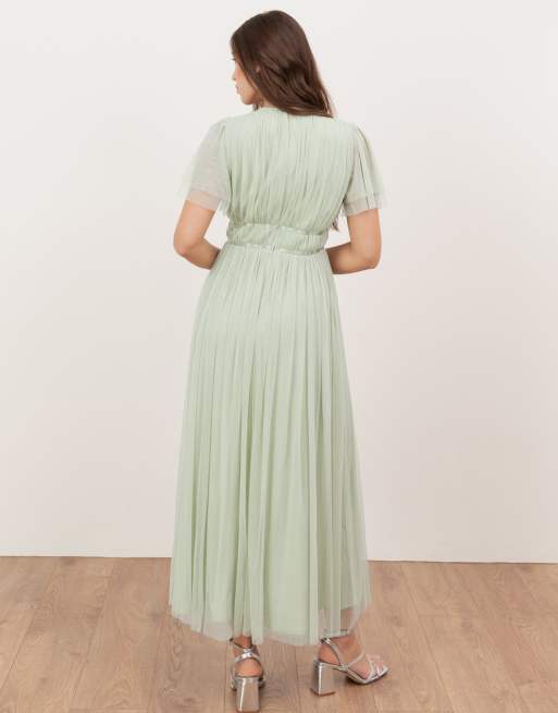 Anaya Ribbon detail midi dress in soft sage, 3 of 4