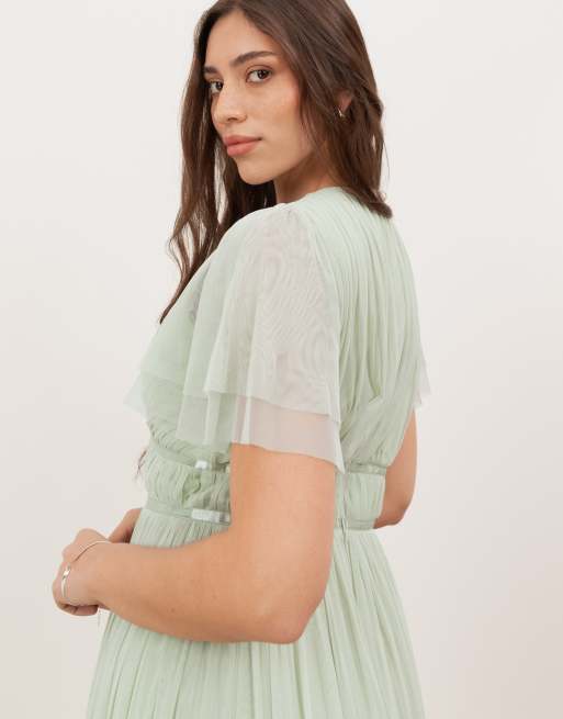 Anaya Ribbon detail midi dress in soft sage, 4 of 4