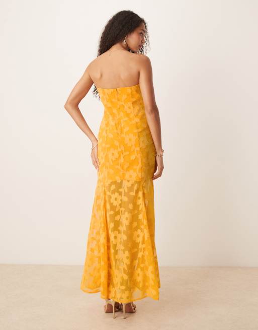 Anaya - Robe bandeau longue avec motif fleuri en dévoré - Orange, 3 de 4