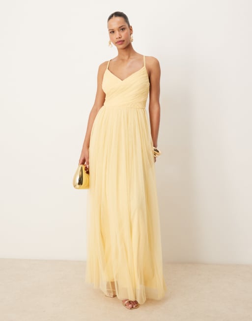 Anaya - Robe longue à bretelles fines - Jaune pâle, 3 de 4