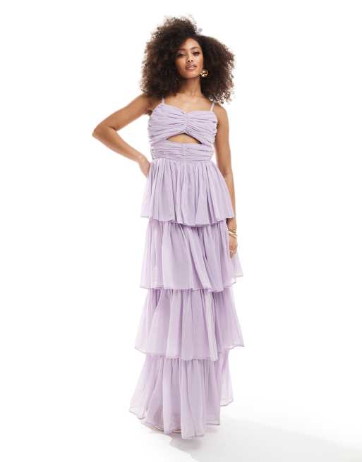 Anaya Robe longue a volants etages et decoupe Lavande ASOS