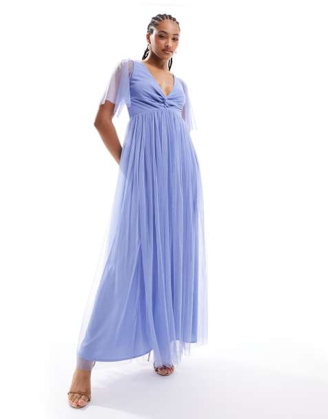 Anaya - Robe longue en tulle avec détail torsadé - Bleu pâle - view 1