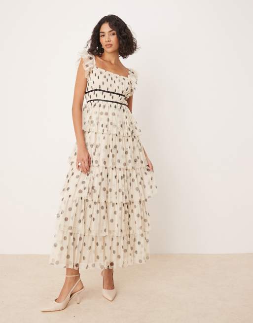 Anaya - Robe longueur mollet à pois et volants étagés - Multicolore