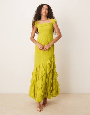 asos Anaya Ruffle bardot maxi dress in lime