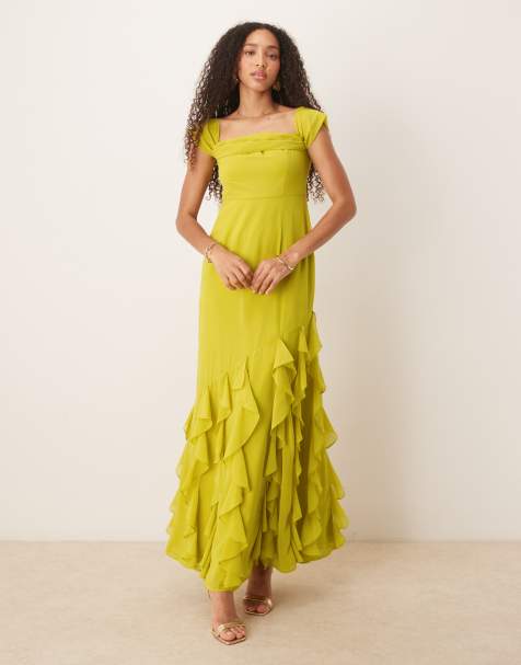 Anaya Ruffle bardot maxi dress in lime