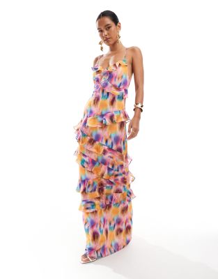 Anaya Anaya ruffle cami maxi dress in watercolour print-Multi