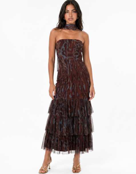 Anaya Scarf detail animal print bandeau maxi dress in multi - view 1