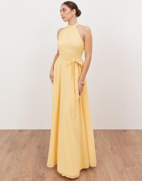 Anaya Self tie halter neck maxi dress in butter yellow - view 1