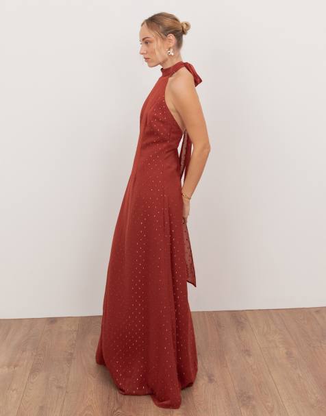 Anaya Self-tie halter neck open back maxi dress in chilli red - view 1