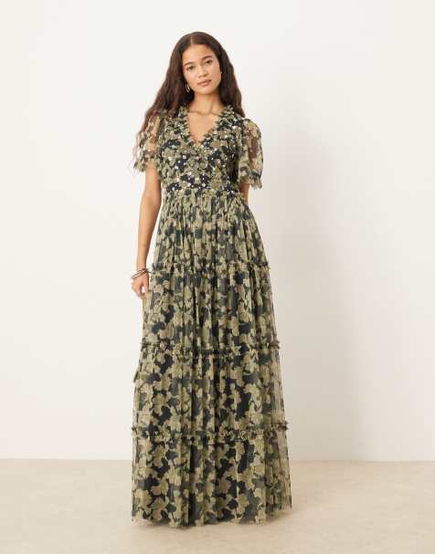 Anaya Sequin v neck floral maxi dress in black