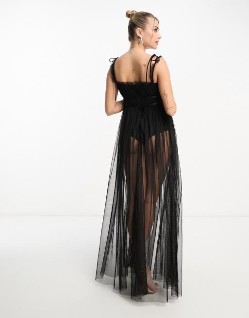 Anaya sheer maxi dress with bodysuit underlayer in black ASOS