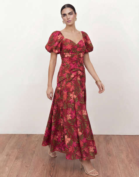 Anaya Short sleeve ruched midaxi dress in multi - view 1