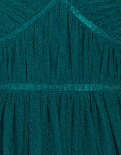 Anaya Short sleeve v neck tiered tulle midaxi dress in teal, 6 of 7