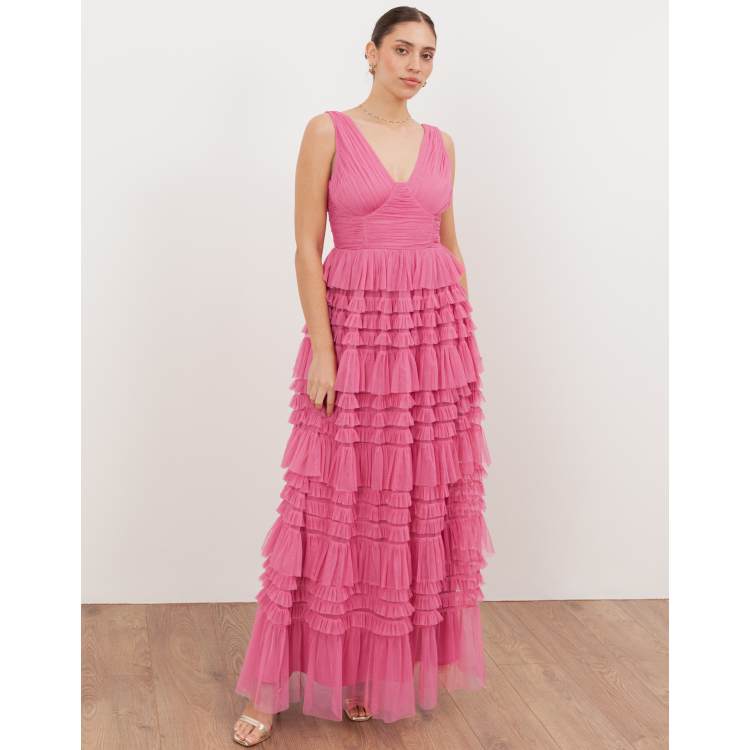 Anaya Sleeveless tiered maxi dress in honeysuckle pink | ASOS