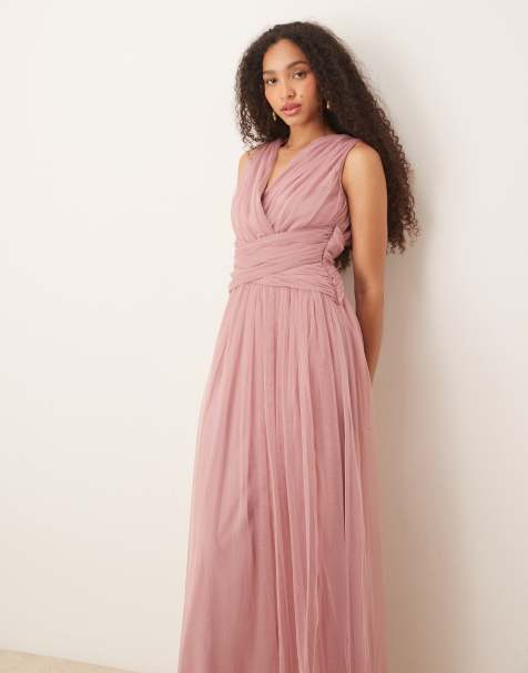 Anaya Sleeveless v neck bridesmaid maxi dress in blush pink - view 1