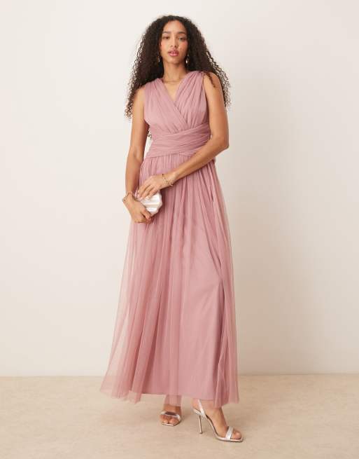Anaya Sleeveless v neck bridesmaid maxi dress in blush pink, 2 of 4