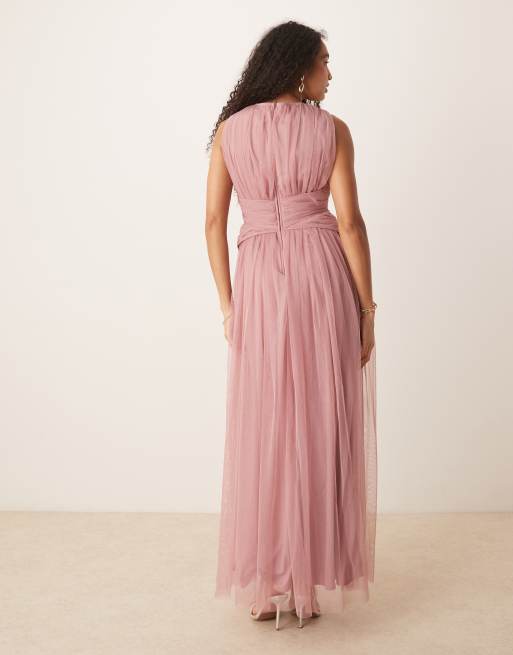 Anaya Sleeveless v neck bridesmaid maxi dress in blush pink, 4 of 4