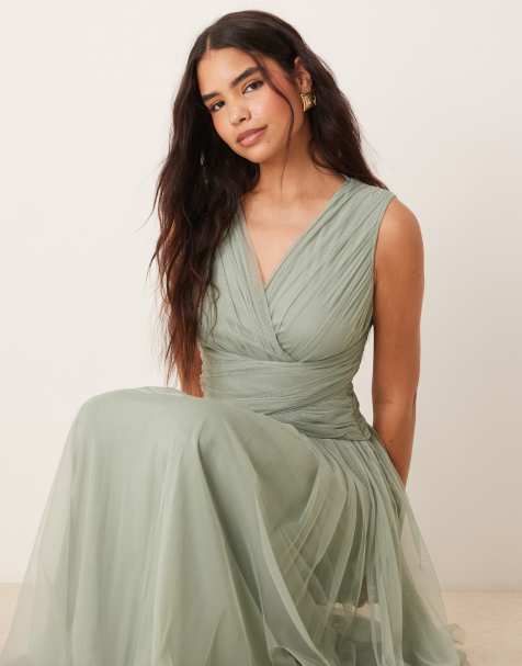 Anaya Sleeveless v neck bridesmaid maxi dress in frosty green - view 1