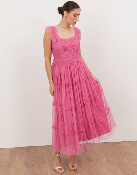 Anaya Square neck ruffle midaxi dress in honeysuckle pink - view 1