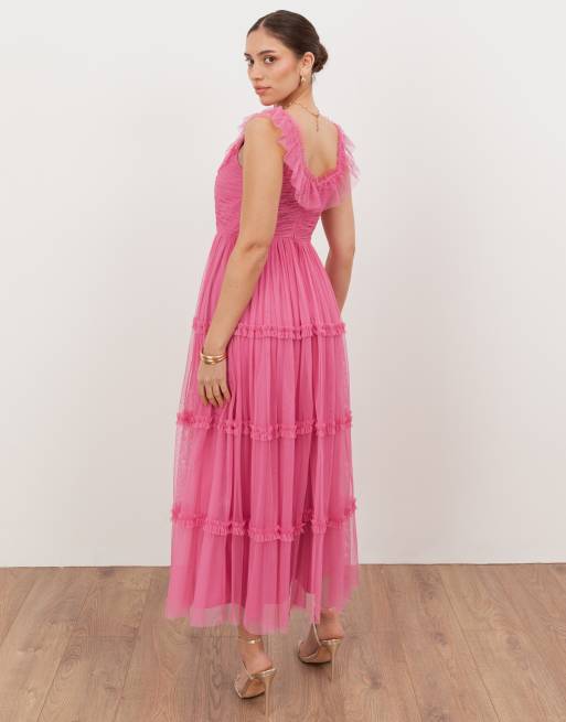 Anaya Square neck ruffle midaxi dress in honeysuckle pink, 3 of 4