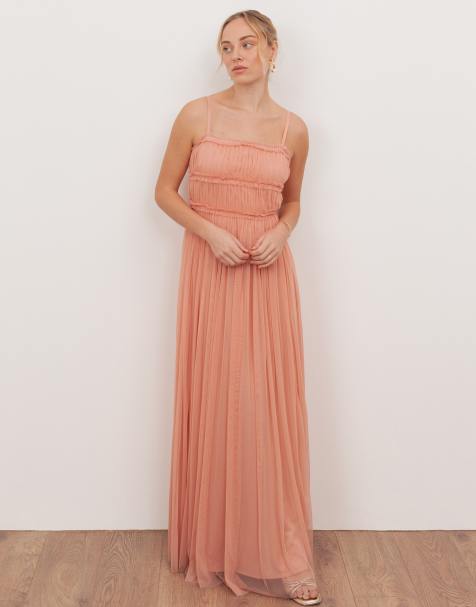 Anaya Square neck strappy tulle maxi dress in peach - view 1