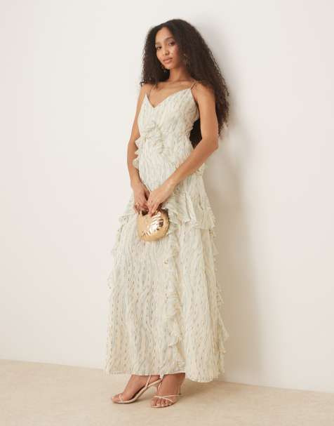 Anaya Strappy cross back ruffle maxi dress in white