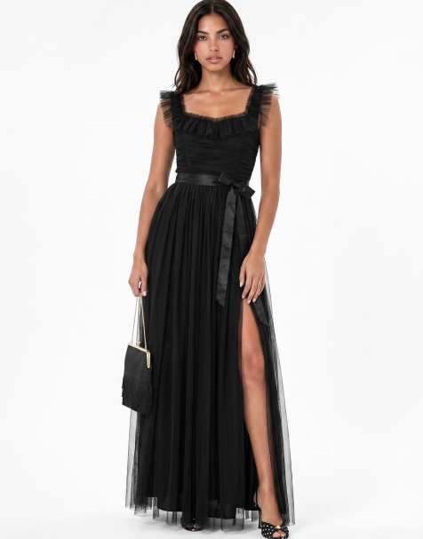 Anaya Strappy ruffle maxi dress in black