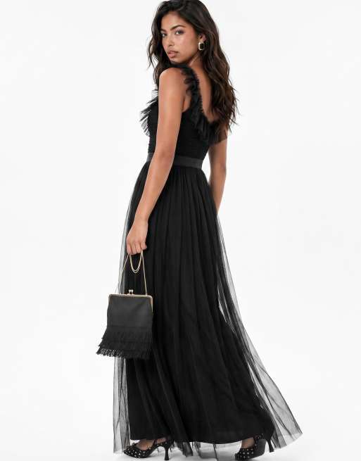 Anaya Strappy ruffle maxi dress in black, 2 of 4