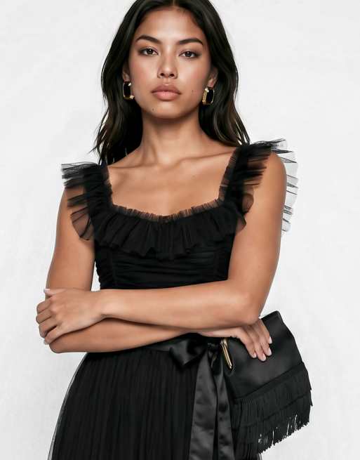 Anaya Strappy ruffle maxi dress in black, 4 of 4