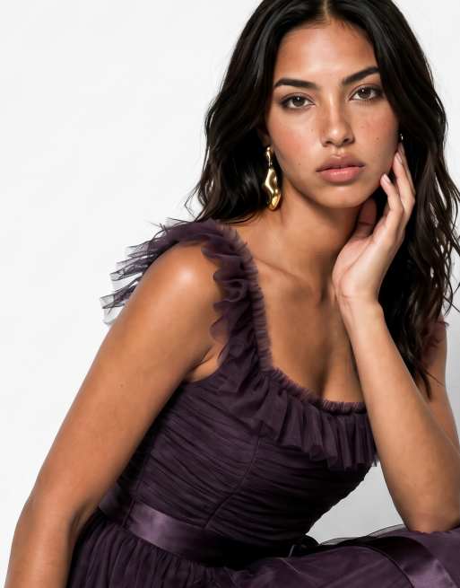 Anaya Strappy ruffle maxi dress in fig, 4 of 4
