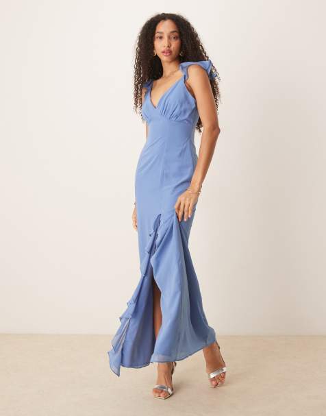 Anaya Strappy v neck maxi dress in ocean blue - view 1