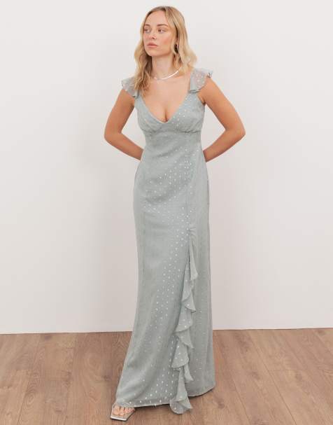 Anaya Strappy v neck ruffle maxi dress in cloud blue