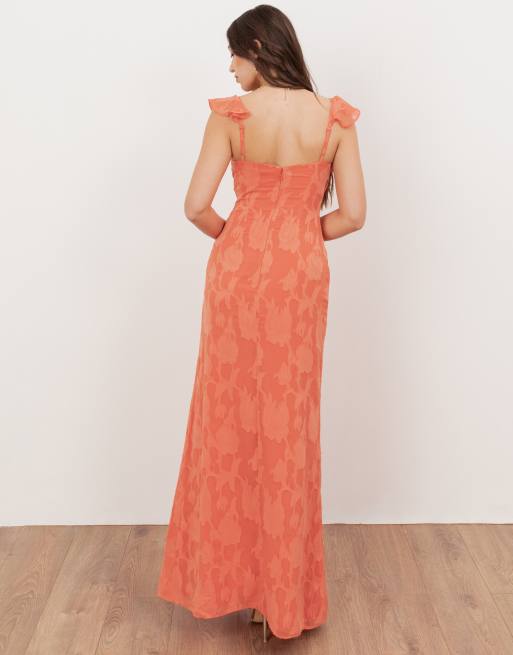 Anaya Strappy v neck ruffled maxi dress in coral, 3 of 4