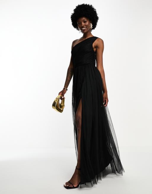 Anaya Tall - L'invitée - Robe asymétrique longue en tulle - Noir, 4 de 4