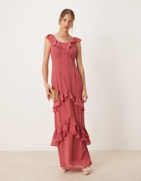 Anaya Tie-back ruffle maxi dress in garnet rose