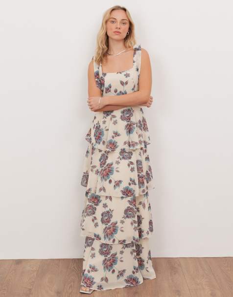 Anaya Tie shoulder tiered maxi dress in multi