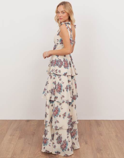 Anaya Tie shoulder tiered maxi dress in multi, 4 of 4
