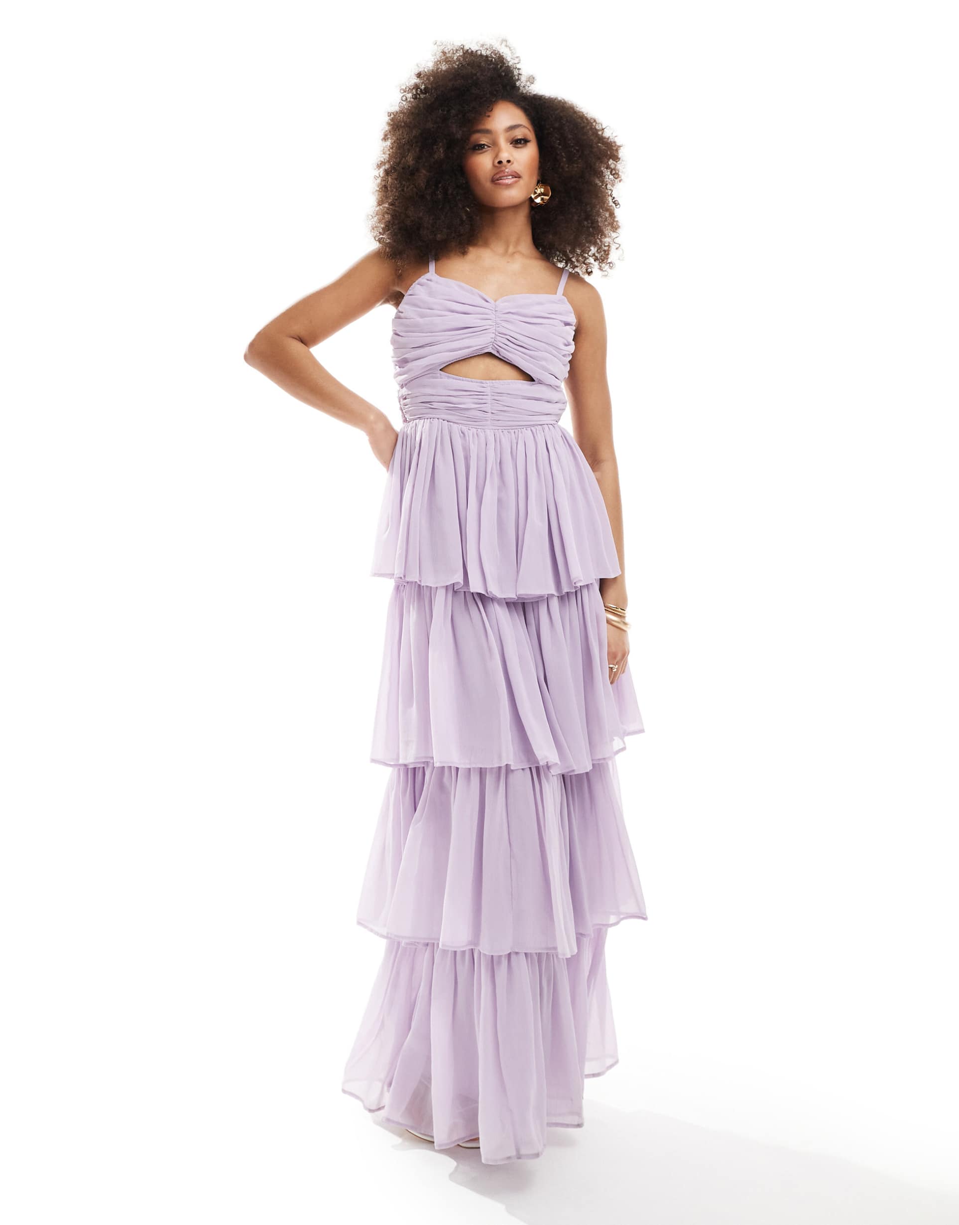 anaya tiered maxi dress with cut out in lavender