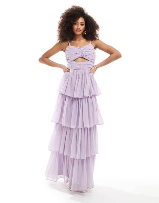 Anaya tiered maxi dress with cut out in lavender ASOS