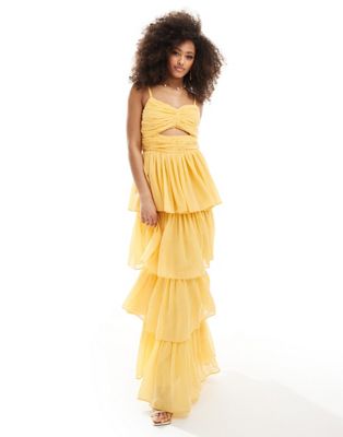 tiered maxi dress with cut out in marigold-Yellow