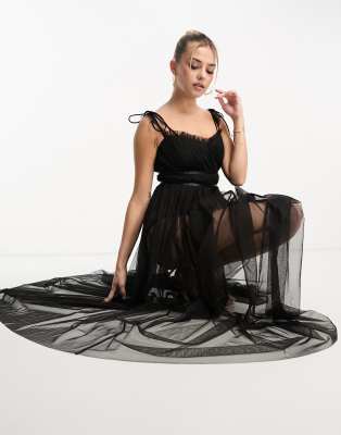 Anaya - Transparentes Maxikleid mit Body-Unterlage in Schwarz-Black