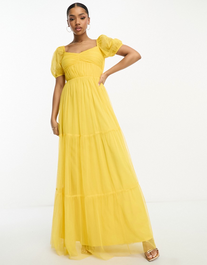 Anaya tulle maxi dress with sweetheart neckline in yellow
