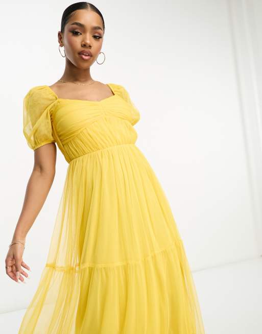 Anaya tulle maxi dress with sweetheart neckline in yellow