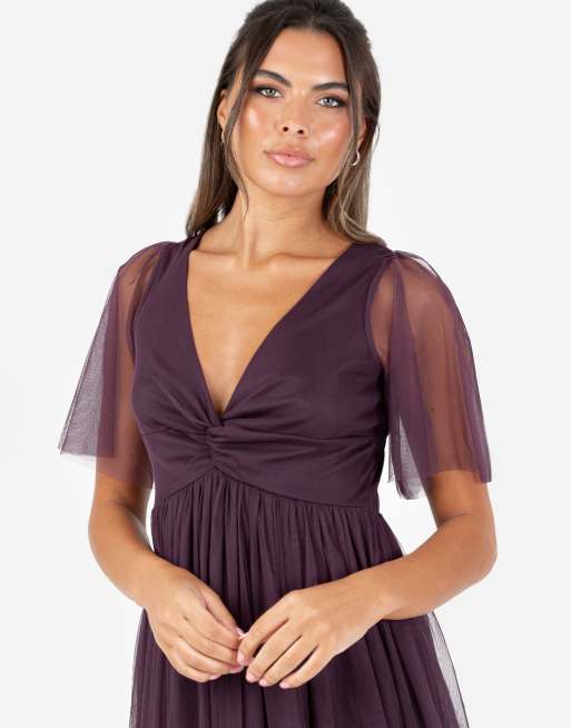 Anaya Twist detail maxi dress in fig, 3 of 4