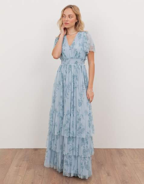 Anaya V neck tiered maxi dress in blue - view 1