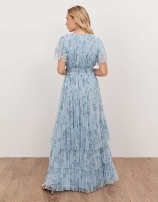 Anaya V neck tiered maxi dress in blue, 2 of 4