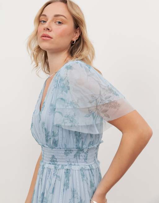 Anaya V neck tiered maxi dress in blue, 3 of 4