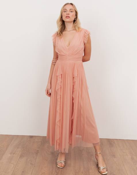Anaya V neck waterfall ruffle sleeveless midaxi dress in peach - view 1